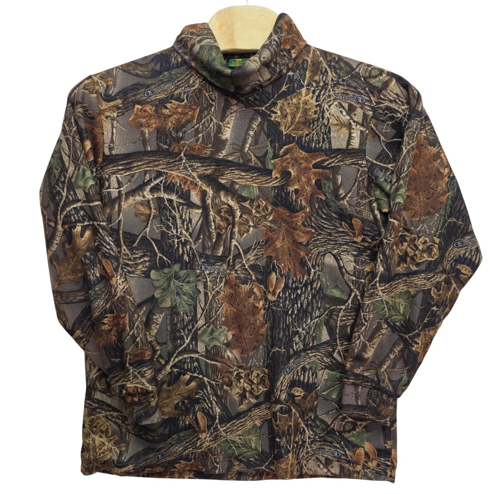 Cabelas Seclusion 3D Camo Fleece Turtleneck Mens Large L Hunting Pullover Shirt